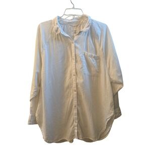 Aerie Womens White Linen Blend Button Down Oversized Long Sleeve Coastal Medium
